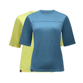 Raw Style women’s One Quiver merino MTB jersey rotation pack 2-pack in Spruce and Limoncello, two jerseys shown, ghost mannequin front view
