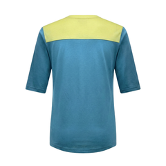 Raw Style women’s One Quiver merino MTB jersey short sleeve two-tone Spruce Limoncello, ghost mannequin back view