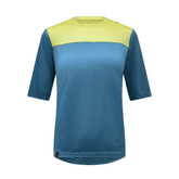Raw Style women’s One Quiver merino MTB jersey short sleeve two-tone Spruce Limoncello, ghost mannequin front view