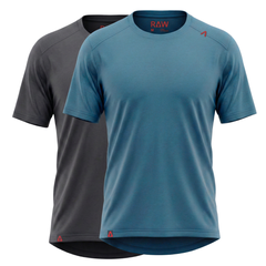 Raw Style men’s One Quiver merino MTB jersey rotation pack 2-pack in Spruce and Shadow, two jerseys shown, ghost mannequin front view